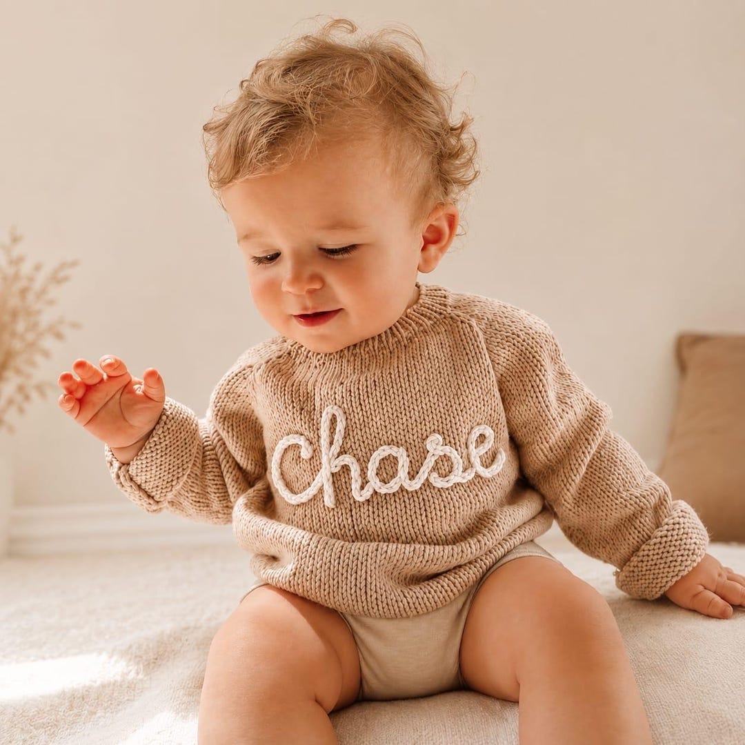 Personalized Baby Name Sweater,Hand Knitted Baby Jumper,Custom Knit Sweater,Newborn Gift,Baby Shower Gift,Baby Name Gift
